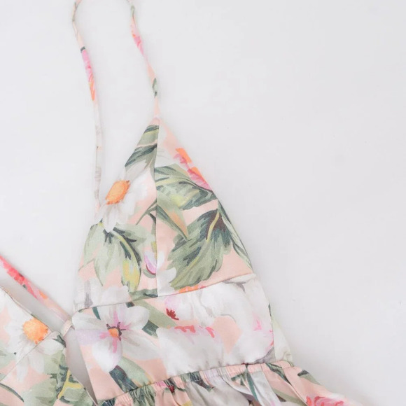 Maaji Pink And White Floral Spaghetti Strap  Flowy Maxi Dress M - Picture 10 of 13